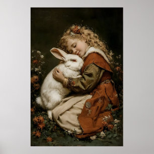 Poster Imprimé Fille Et Lapin, Imprimable Lapin Antique