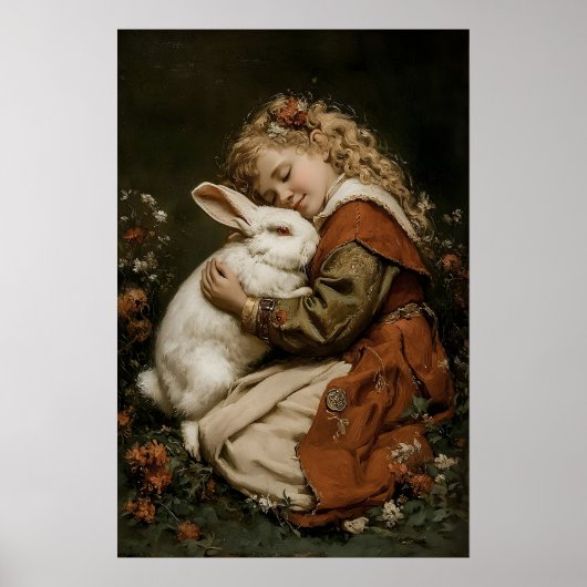 Poster Imprimé Fille Et Lapin, Imprimable Lapin Antique (Devant)