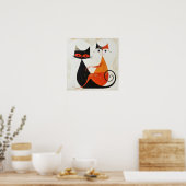 Poster Imprimé Mid Century Art Cat Duo (Cuisine)