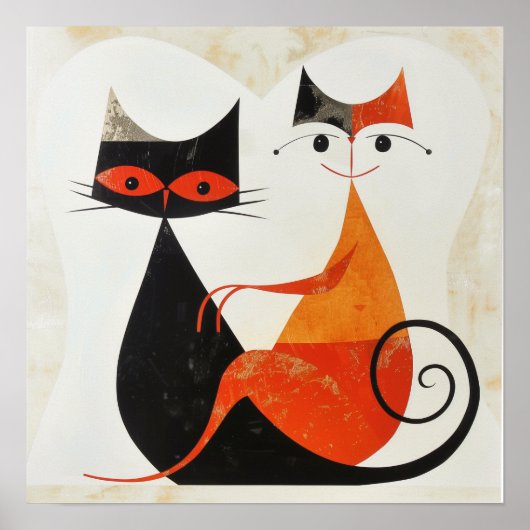 Poster Imprimé Mid Century Art Cat Duo (Devant)