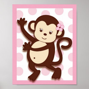Poster Imprimé mural de pépinière Fille Singe Points Mod