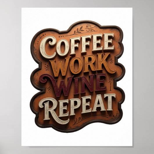 Poster Imprimé Orange COFFEE WORK WINE REPEAT Iconique (Devant)