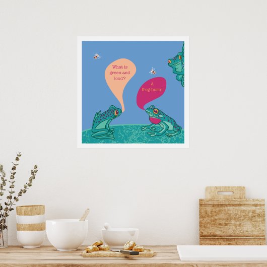 Poster Imprimé Silly Frogs Art - Bleu & Vert (Cuisine)