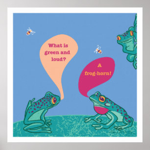 Poster Imprimé Silly Frogs Art - Bleu & Vert