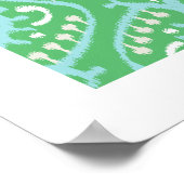 Poster imprimé tribal chic moderne bleu vert ikat motif (Coin)