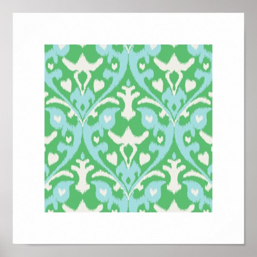 Poster imprimé tribal chic moderne bleu vert ikat motif (Devant)
