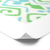 Poster imprimé tribal chic moderne bleu vert ikat motif (Coin)