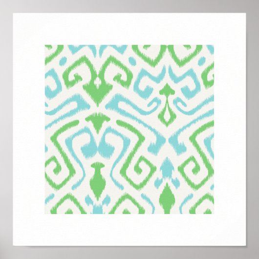 Poster imprimé tribal chic moderne bleu vert ikat motif (Devant)