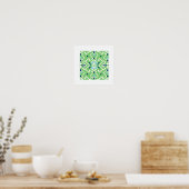 Poster imprimé tribal chic moderne bleu vert ikat motif (Cuisine)