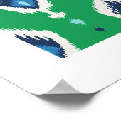 Poster imprimé tribal chic moderne bleu vert ikat motif (Coin)