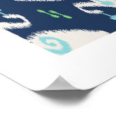 Poster imprimé tribal chic moderne bleu vert ikat motif (Coin)