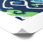 Poster imprimé tribal chic moderne bleu vert ikat motif (Coin)