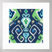Poster imprimé tribal chic moderne bleu vert ikat motif (Devant)