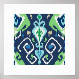 Poster imprimé tribal chic moderne bleu vert ikat motif
