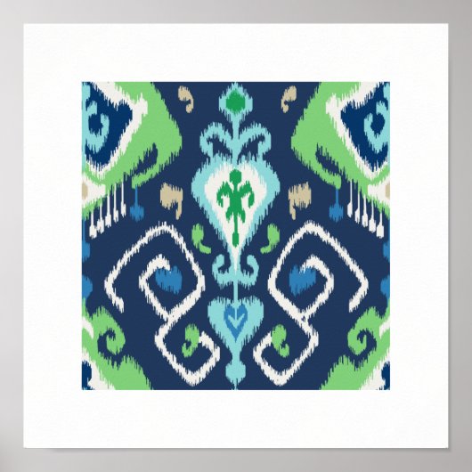 Poster imprimé tribal chic moderne bleu vert ikat motif (Devant)