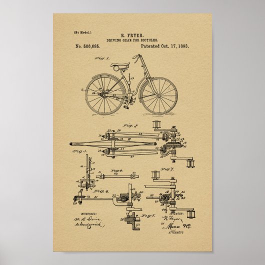 Poster Imprimer Brevet de bicyclette Vintage 1893 (Devant)