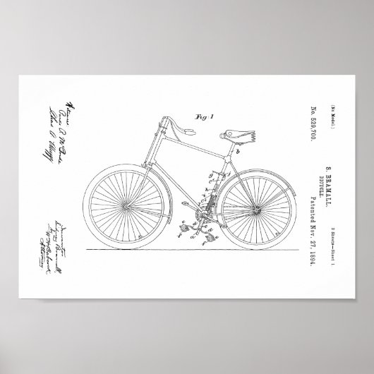 Poster Imprimer Brevet de bicyclette Vintage 1894 (Devant)