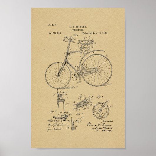 Poster Imprimer Brevet de vélo Vintage 1889 (Devant)