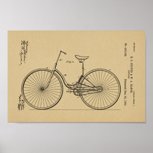 Poster Imprimer Brevet de vélo Vintage 1889 (Devant)