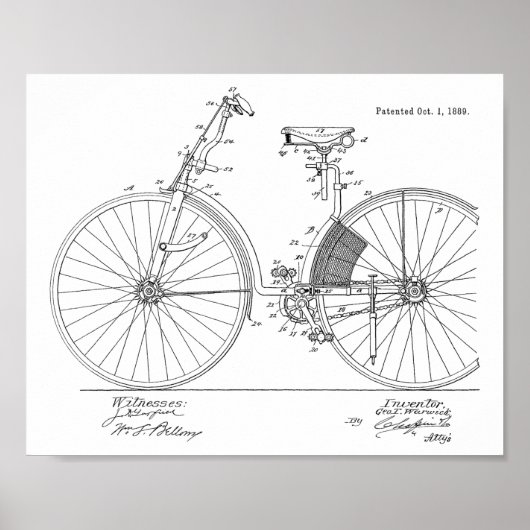 Poster Imprimer Brevet de vélo Vintage 1889 (Devant)