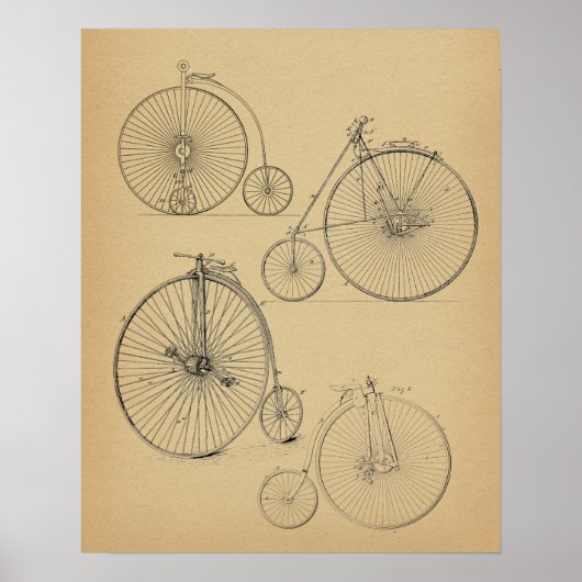 Poster Imprimer Brevet de vélo vintage haute roue (Devant)
