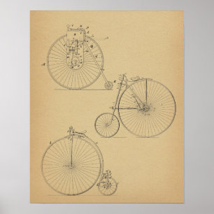 Poster Imprimer Brevet de vélo vintage haute roue