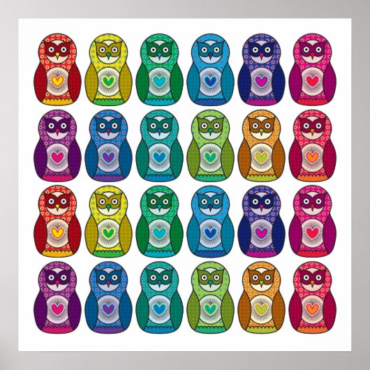 Poster Imprimer - Cute Rainbow Matryoshka Owl (Devant)