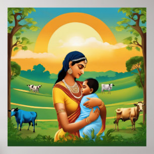 Poster Imprimer Krishna et Yashoda Indian Mythological Ar