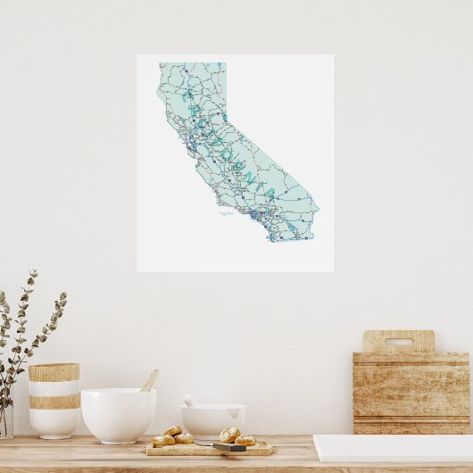 Poster Imprimer la carte inter-États de Californie (Cuisine)