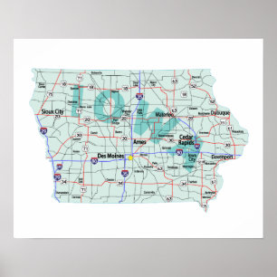 Poster Imprimer la carte inter-États de l'Iowa