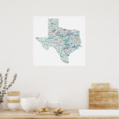 Poster Imprimer la carte inter-États du Texas (Cuisine)