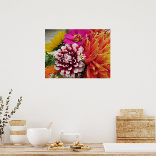 Poster Imprimer l'affiche Vivid Dahlias et Zinnias (Cuisine)