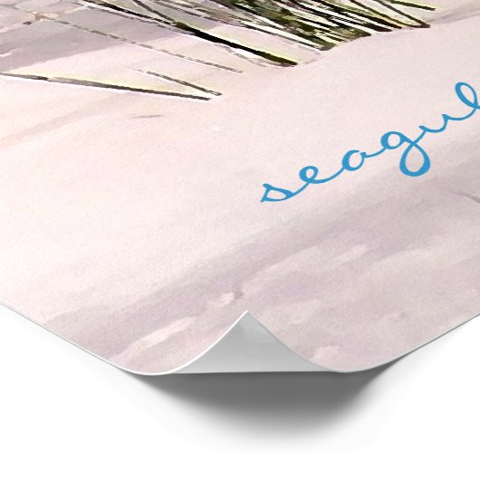 Poster Imprimer l'aquarelle de plage Seagull (Coin)