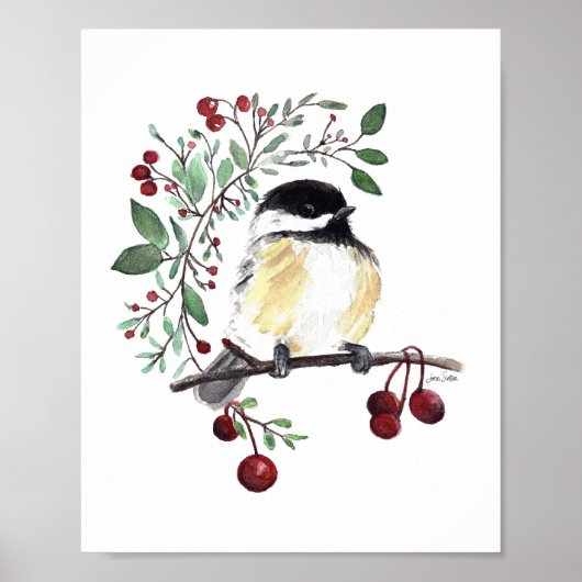 Poster Imprimer l'aquarelle en chickadee (Devant)