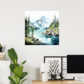 Poster Imprimer l'aquarelle Mountain Lake (Bureau à domicile)