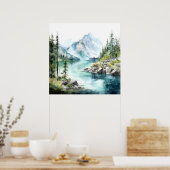 Poster Imprimer l'aquarelle Mountain Lake (Cuisine)
