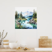 Poster Imprimer l'aquarelle Mountain Lake (Cuisine)