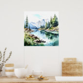 Poster Imprimer l'aquarelle Mountain Lake (Cuisine)