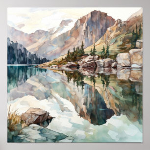 Poster Imprimer l'aquarelle Mountain Lake