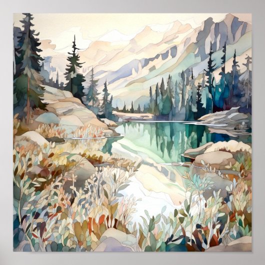 Poster Imprimer l'aquarelle Mountain Lake (Devant)