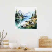 Poster Imprimer l'aquarelle Mountain Lake (Cuisine)