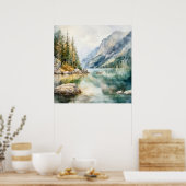 Poster Imprimer l'aquarelle Mountain Lake (Cuisine)
