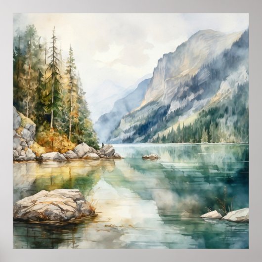 Poster Imprimer l'aquarelle Mountain Lake (Devant)