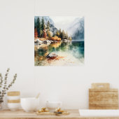 Poster Imprimer l'aquarelle Mountain Lake (Cuisine)