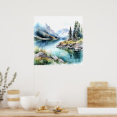 Poster Imprimer l'aquarelle Mountain Lake (Cuisine)