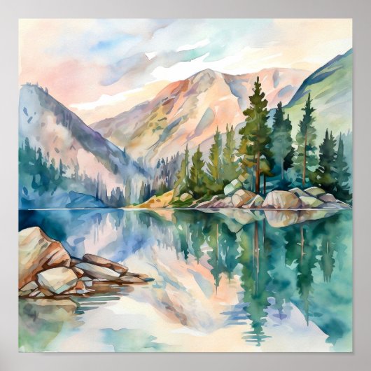 Poster Imprimer l'aquarelle Mountain Lake (Devant)
