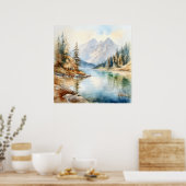 Poster Imprimer l'aquarelle Mountain Lake (Cuisine)