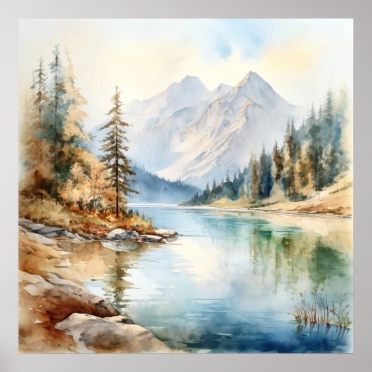 Poster Imprimer l'aquarelle Mountain Lake (Devant)