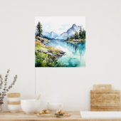 Poster Imprimer l'aquarelle Mountain Lake (Cuisine)