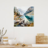 Poster Imprimer l'aquarelle Mountain Lake (Cuisine)
